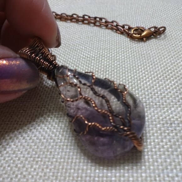 Rustic FLUORITE Handmade COPPER WIRE-WRAPPED TREE Pendant/Chain #236C - Picture 3 of 3